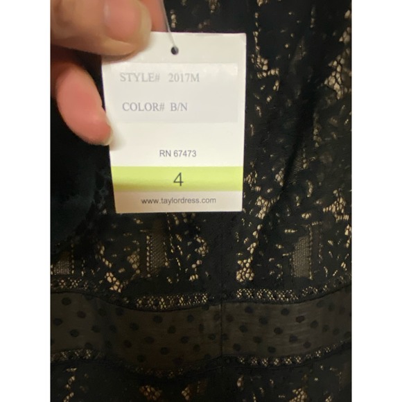 NWT Taylor Dress 4 SMALL Black V-Neck Swiss Dot Lace Short Sleeve High Waist - Picture 4 of 5